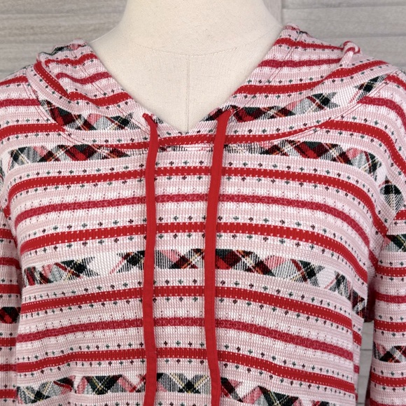 VICTORIA'S SECRET Thermal Hoodie Pajama Top Red/Pink Multi-Medium - Picture 2 of 4